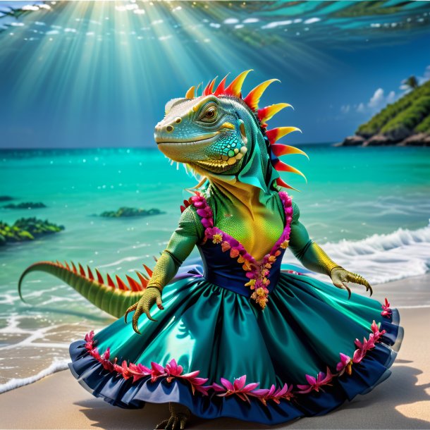 Pic d'iguane dans une robe dans la mer