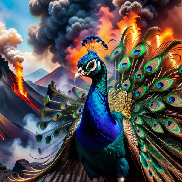 Picture of a smoking of a peacock in the volcano