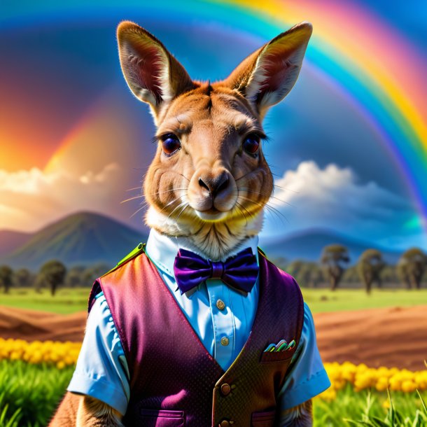 Picture of a kangaroo in a vest on the rainbow