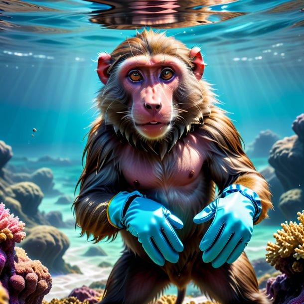 Pic of a baboon in a gloves in the sea