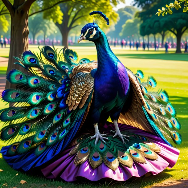 Foto de un pavo real en un vestido en el parque