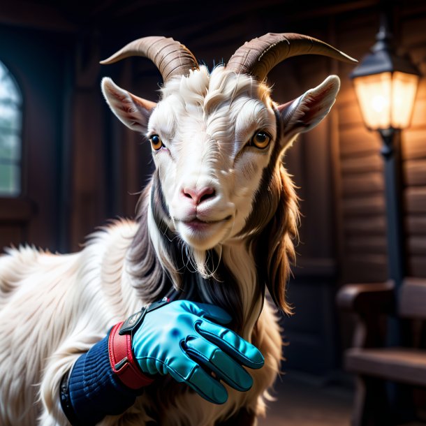 Photo of a goat in a gray gloves