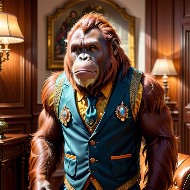 Drawing of a orangutan in a vest in the house