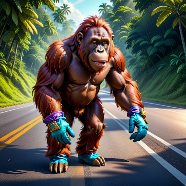 Drawing of a orangutan in a gloves on the road