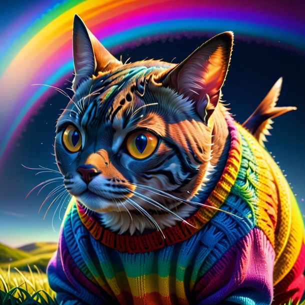 Drawing of a tuna in a sweater on the rainbow