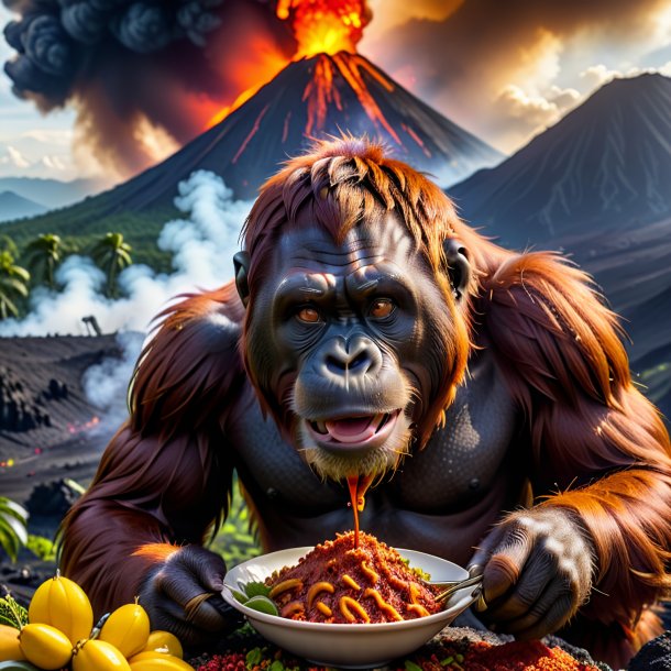 Pic d'un repas d'orangutan dans le volcan