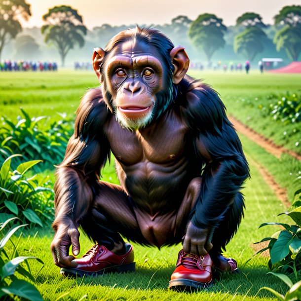 Pic of a chimpanzee in a shoes on the field