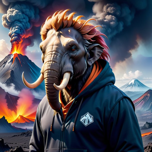 Image of a mammoth in a hoodie in the volcano