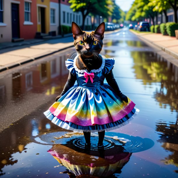 Uma foto de um atum em um vestido na poça