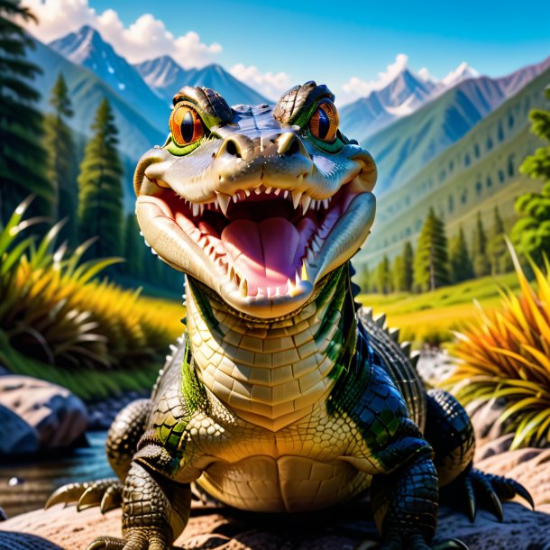 Picture of a smiling of a alligator in the mountains