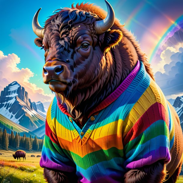 Pic of a bison in a sweater on the rainbow