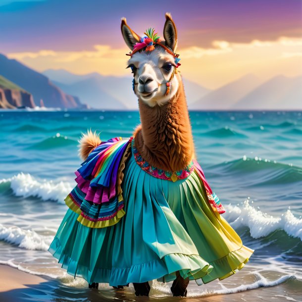 Photo of a llama in a skirt in the sea