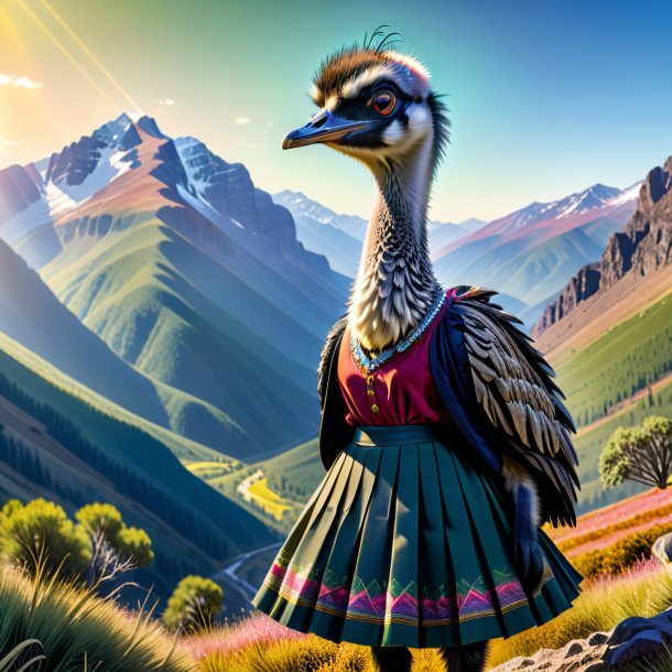 Image of a emu in a skirt in the mountains