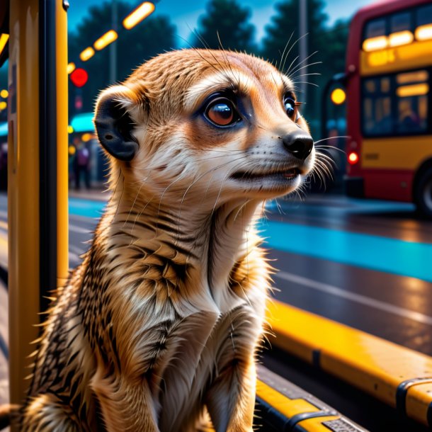 Photo d'un cri d'un meerkat sur l'arrêt de bus