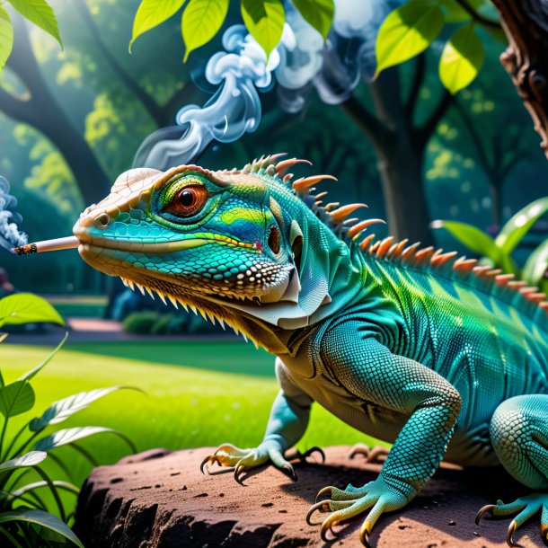 Photo of a smoking of a lizard in the park