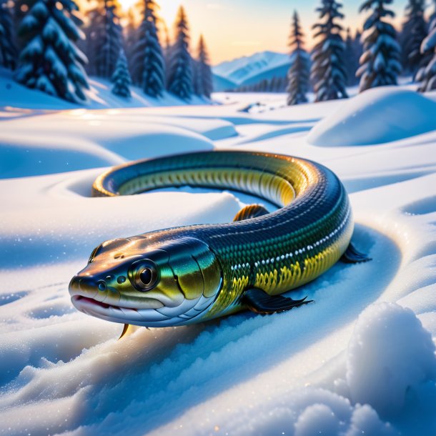 Photo of a playing of a eel in the snow