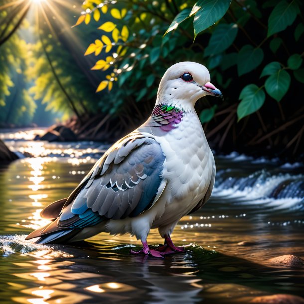 Foto de una paloma en un abrigo en el río