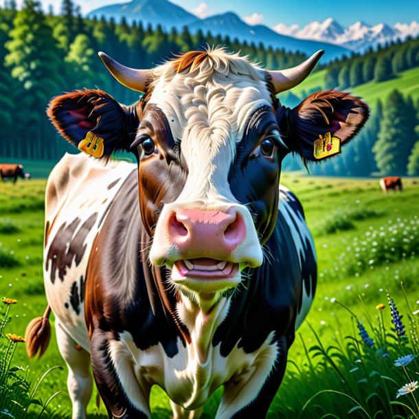 Image d'un sourire d'une vache dans la prairie