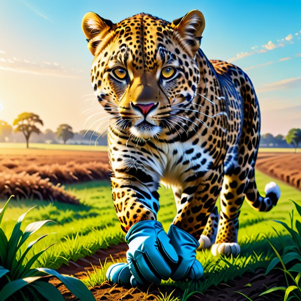 Desenho de um leopardo em uma luvas no campo