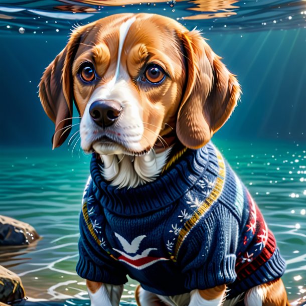 Drawing of a beagle in a sweater in the water