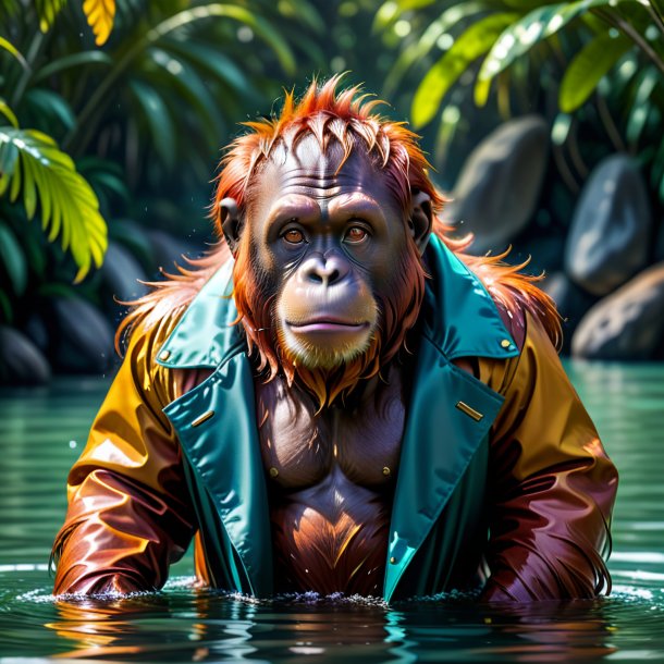 Foto de un orangután en un abrigo en el agua