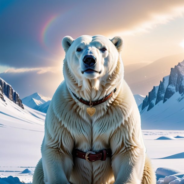 Foto de um urso polar em um cinto na neve