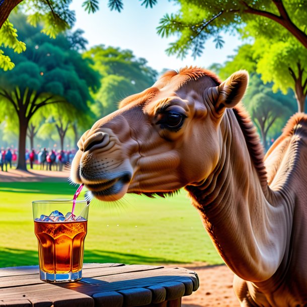 Photo of a drinking of a camel in the park