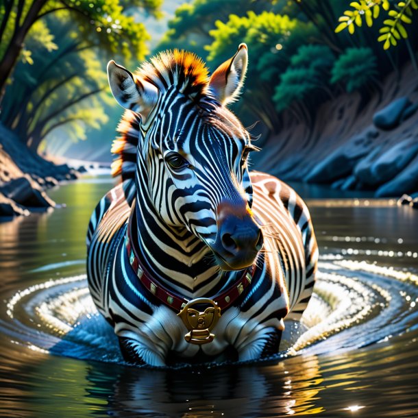 Image of a zebra in a belt in the river