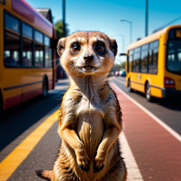 Fotos de um meerkat raivoso no ponto de ônibus