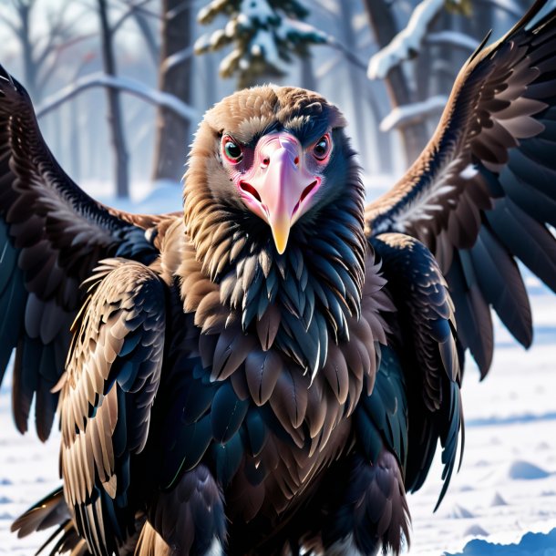 Pic d'une colère d'un vautour dans la neige