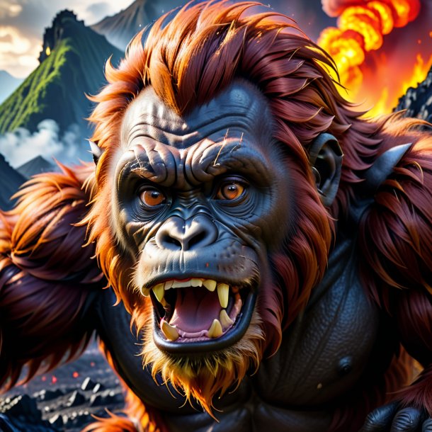 Picture of a threatening of a orangutan in the volcano