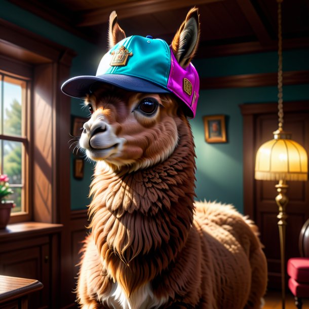 Drawing of a llama in a cap in the house