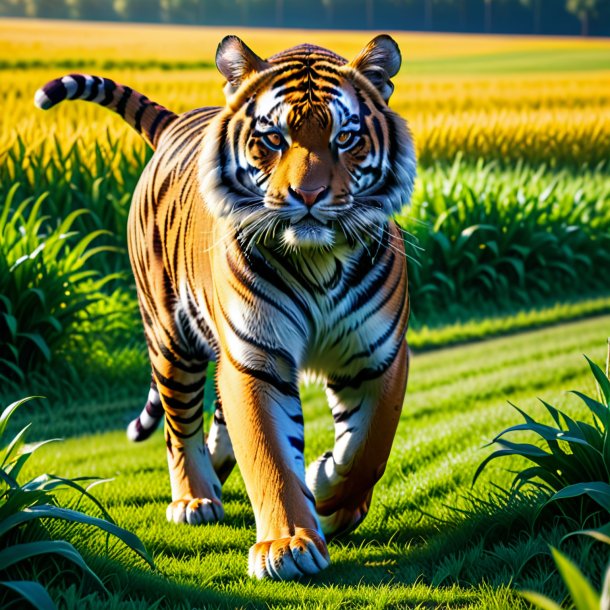 Photo of a tiger in a jeans on the field