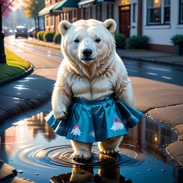 Illustration of a polar bear in a skirt in the puddle