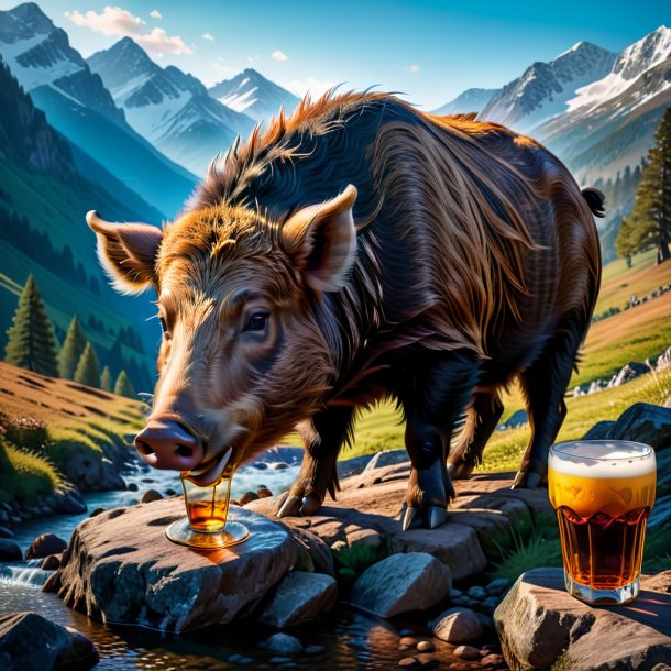 Photo of a drinking of a boar in the mountains