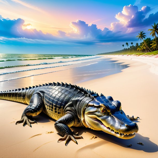 Pic d'une attente d'un alligator sur la plage