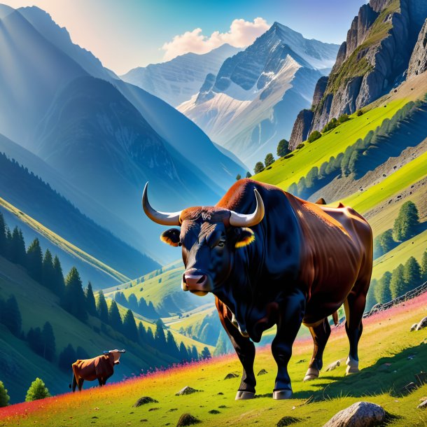 Pic of a waiting of a bull in the mountains