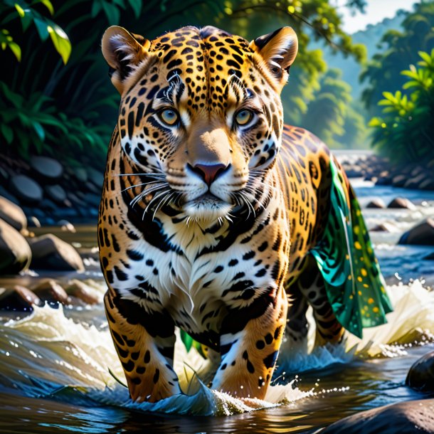 Photo of a jaguar in a skirt in the river