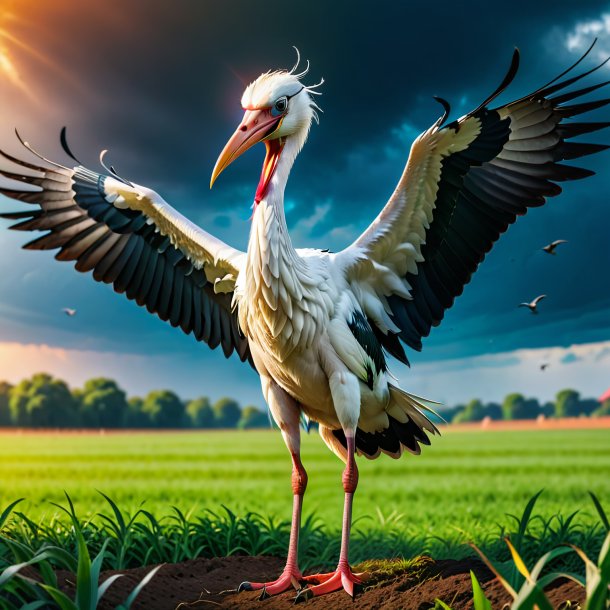 Image of a angry of a stork on the field