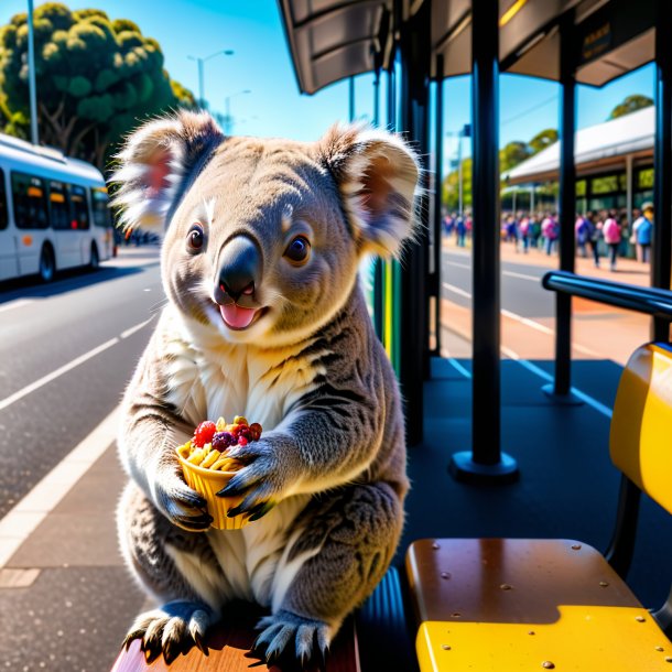 Foto de una comida de un koala en la parada de autobús