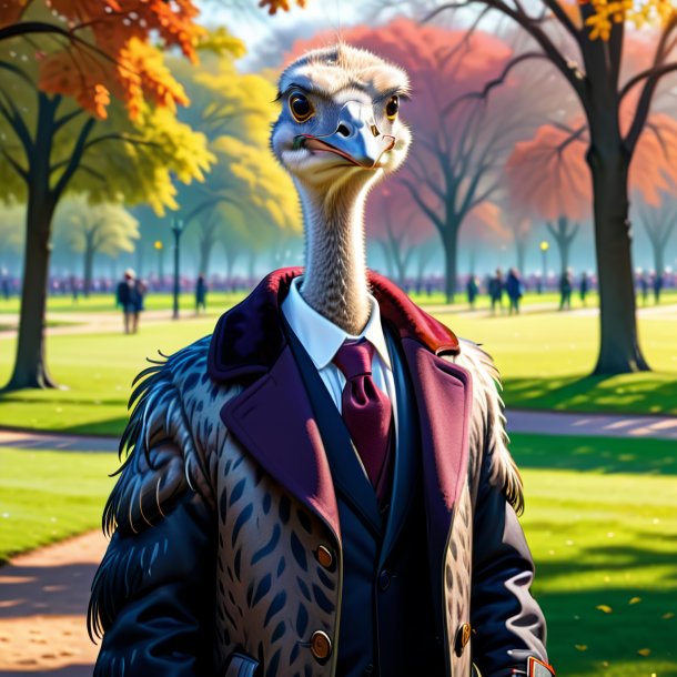 Illustration of a ostrich in a coat in the park