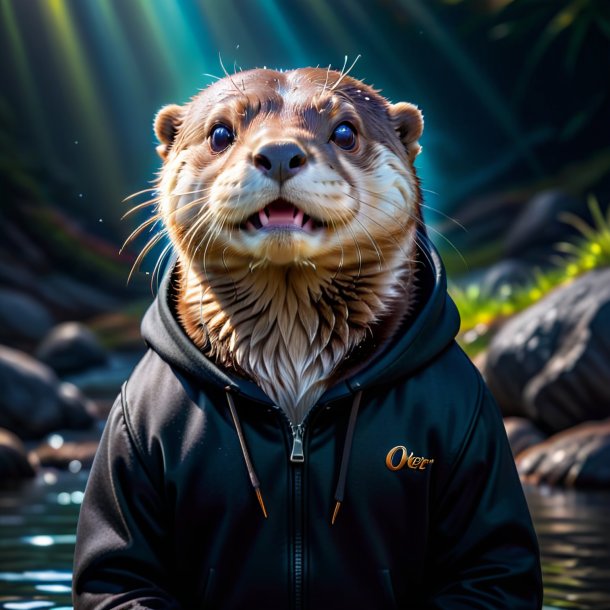 Photo of a otter in a black hoodie