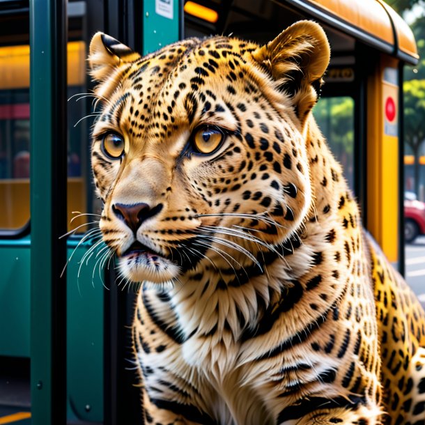 Photo of a crying of a leopard on the bus stop