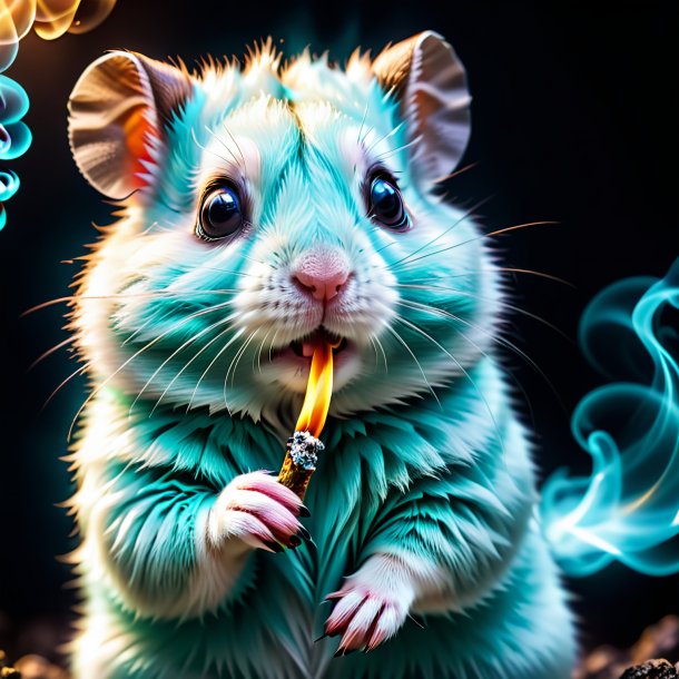 Image of a aquamarine smoking hamster