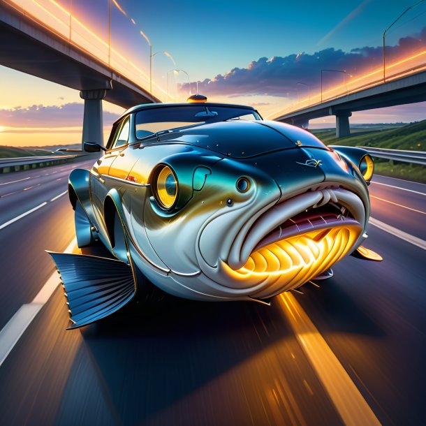 Illustration of a haddock in a belt on the highway