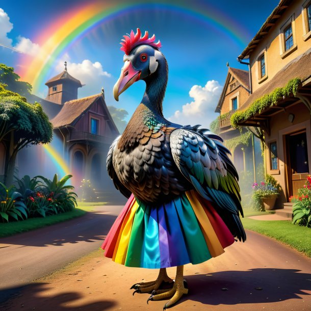 Imagen de un dodo en una falda en el arco iris