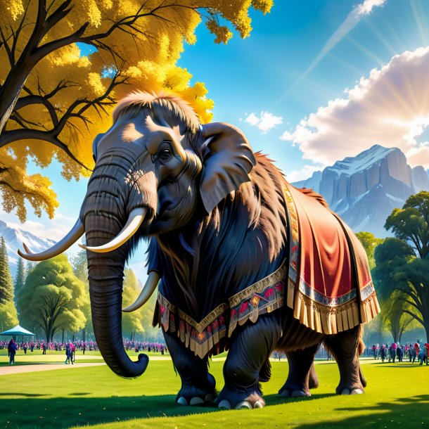 Picture of a mammoth in a skirt in the park