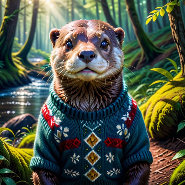 Image d'une loutre dans un pull dans la forêt