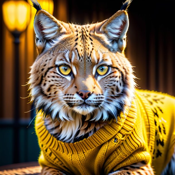 Image of a lynx in a yellow sweater