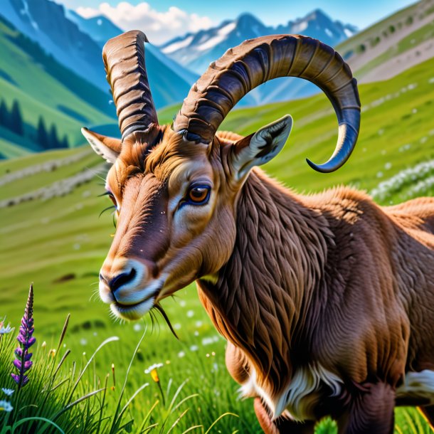 Image of a crying of a ibex in the meadow